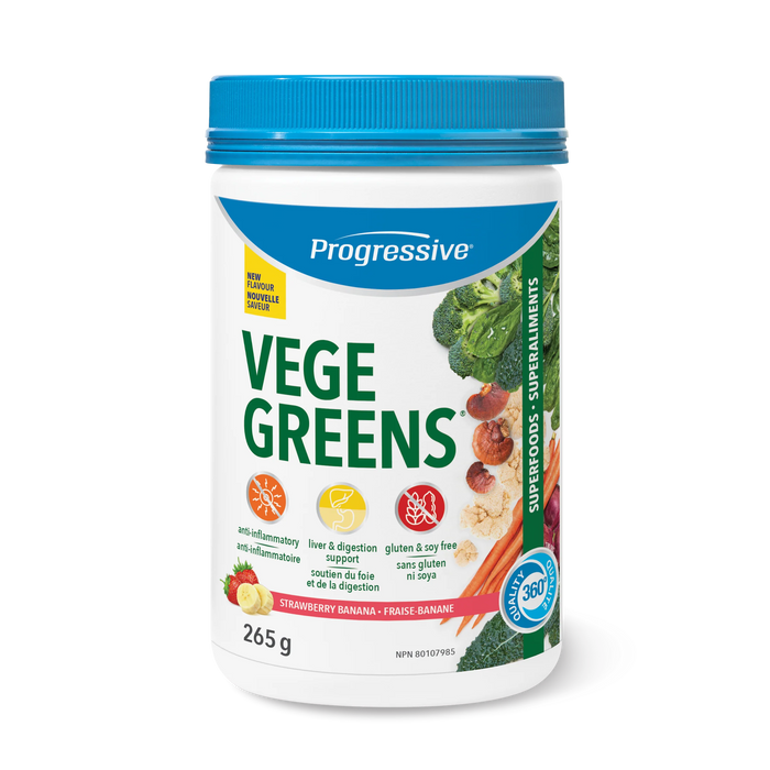 a bottle of progressive vege greens on a white background