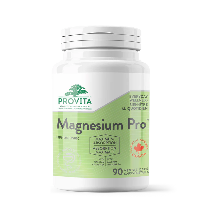 Provita Magnesium Complex bottle showcasing the label with details about its benefits, including high bio-availability and four forms of magnesium.