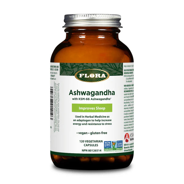 a bottle of flora ashwagandhaa