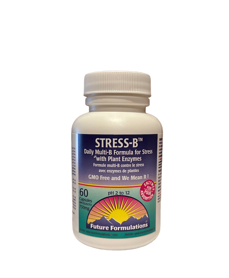 a bottle of stress - b tablets on a black background