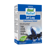 a bottle of real relief jet log on a green background