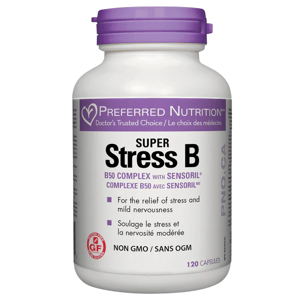 a bottle of preferred nutrition super stress b