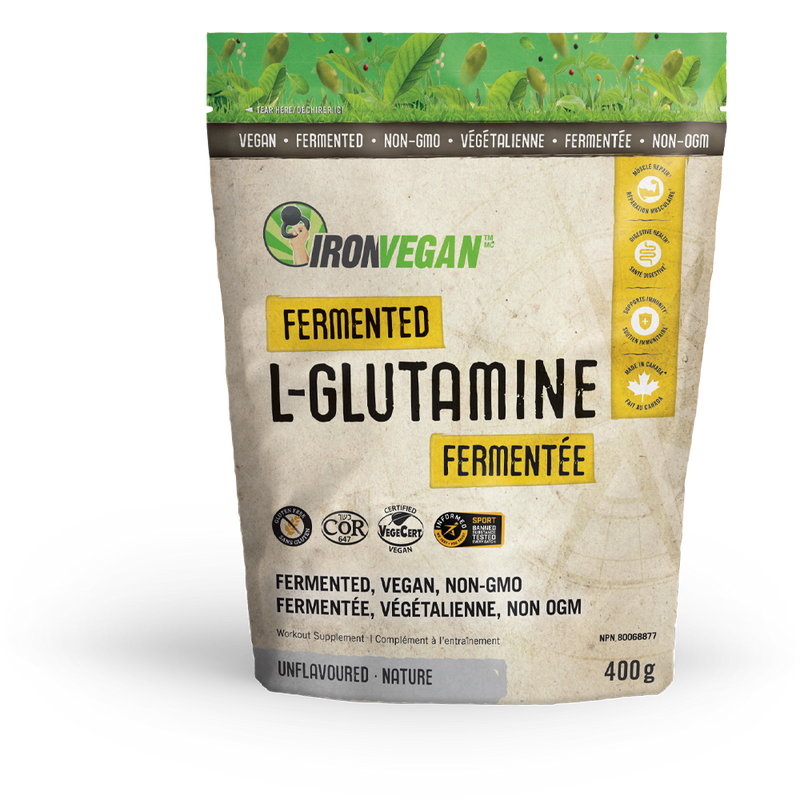 a bag of organic glutamine powder