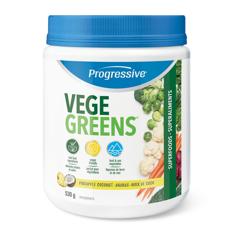 a jar of progressive vege greens with broccoli, cauliflower,