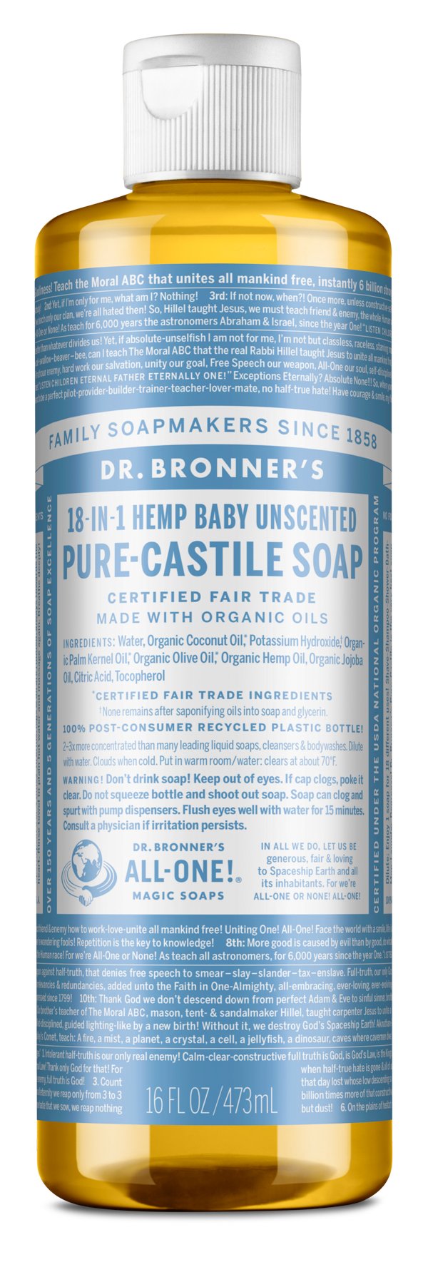 a bottle of dr bron's pure - baby unscent pure - castle