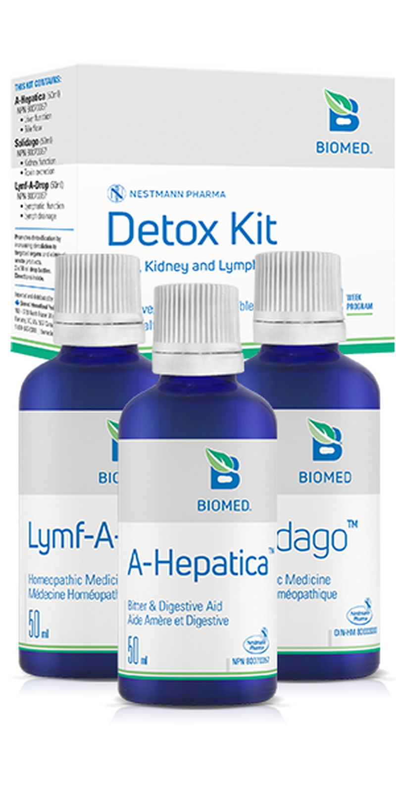 three bottles of lymf - a - hepatica with a box