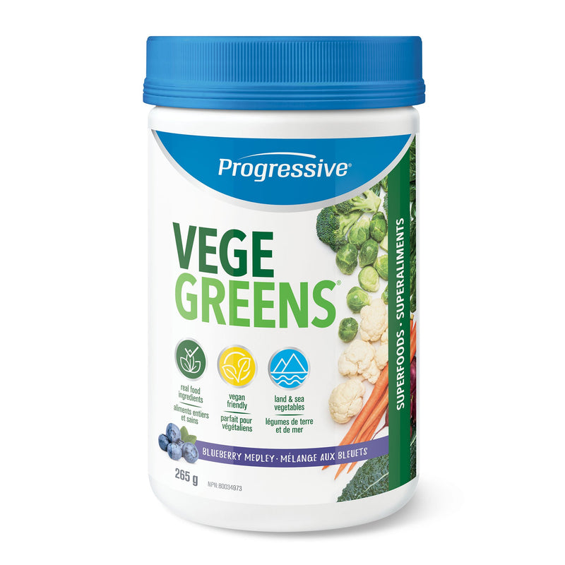 a jar of progressive vege greens with broccoli, cauliflower,