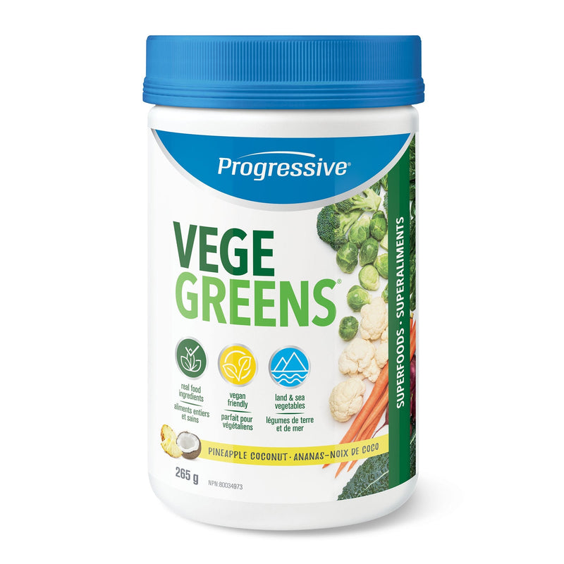 a jar of progressive vege greens with broccoli, cauliflower,